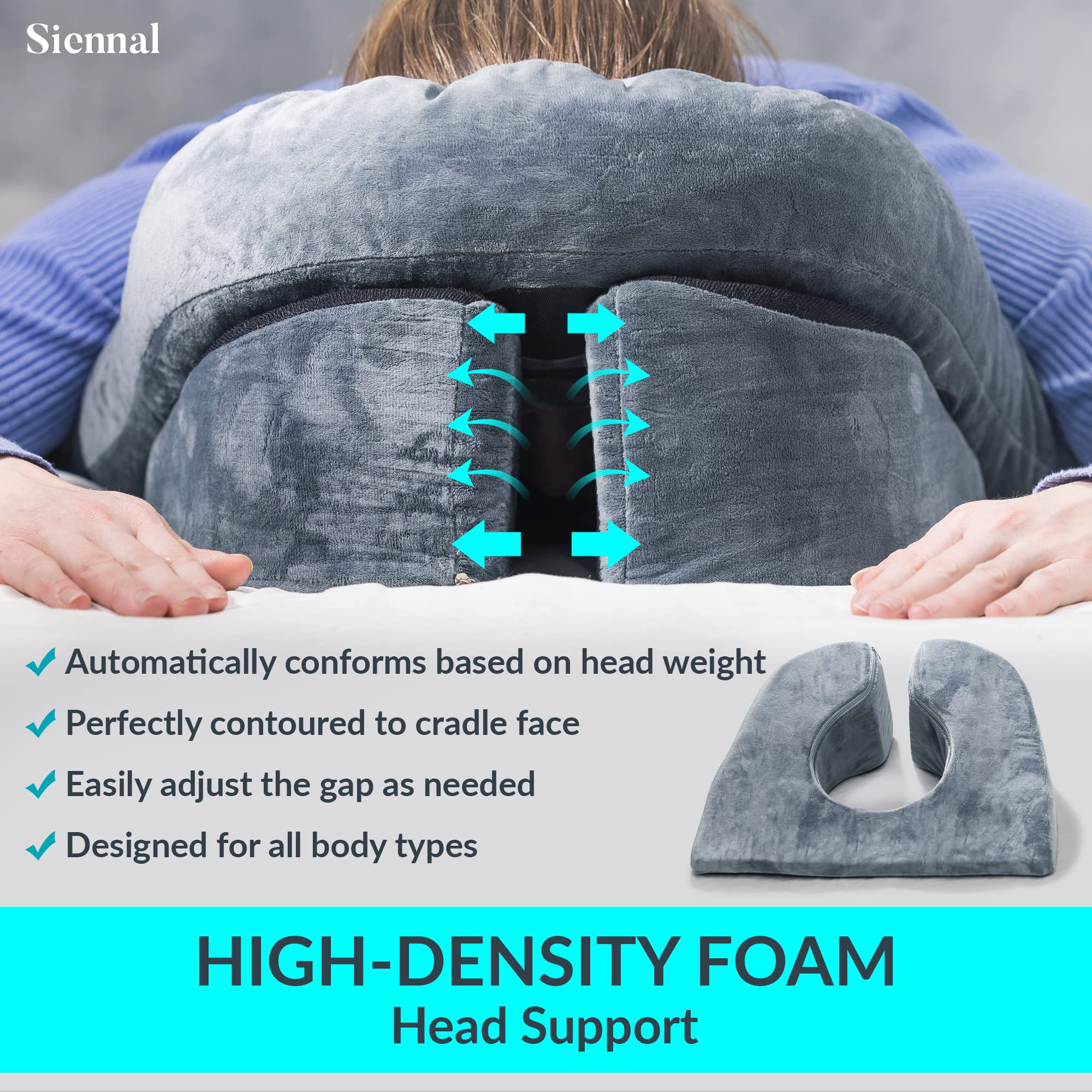 Siennal Face Down Pillow for Sleeping - for BBL or Eye Surgery Recovery - Prone Pillow for Vitrectomy or Retinal Surgery - Home Massage Pillow with Shredded Memory Foam