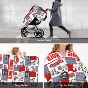 Personalized Baby Car Seat Canopy for Babies with Name, Custom Car Seat Covers for Boys and Girls, Infant Opening Minky Nursing Breastfeeding Stroller Cover Carseat Canopies for Newborn (Fire Truck)