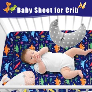 Cloele Dinosaur Fitted Crib Sheet - Baby 100% Polyester 1 Pack Crib Sheet for Standard Crib and Toddler Mattresses - Blue Nursery Bed Sheet Crib Mattress Toddler Sheet for Baby Boys