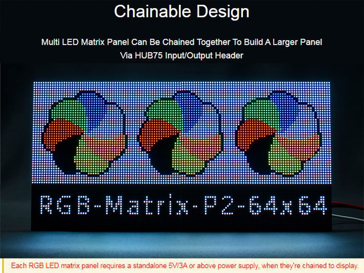 waveshare RGB Full Color LED Matrix Panel 64x64, 4096 RGB LEDs, 2mm Pitch, Adjustable Brightness, Display Text, Colorful Image, Animation,Compatible with Raspberry Pi/Raspberry Pi Pico / ESP32