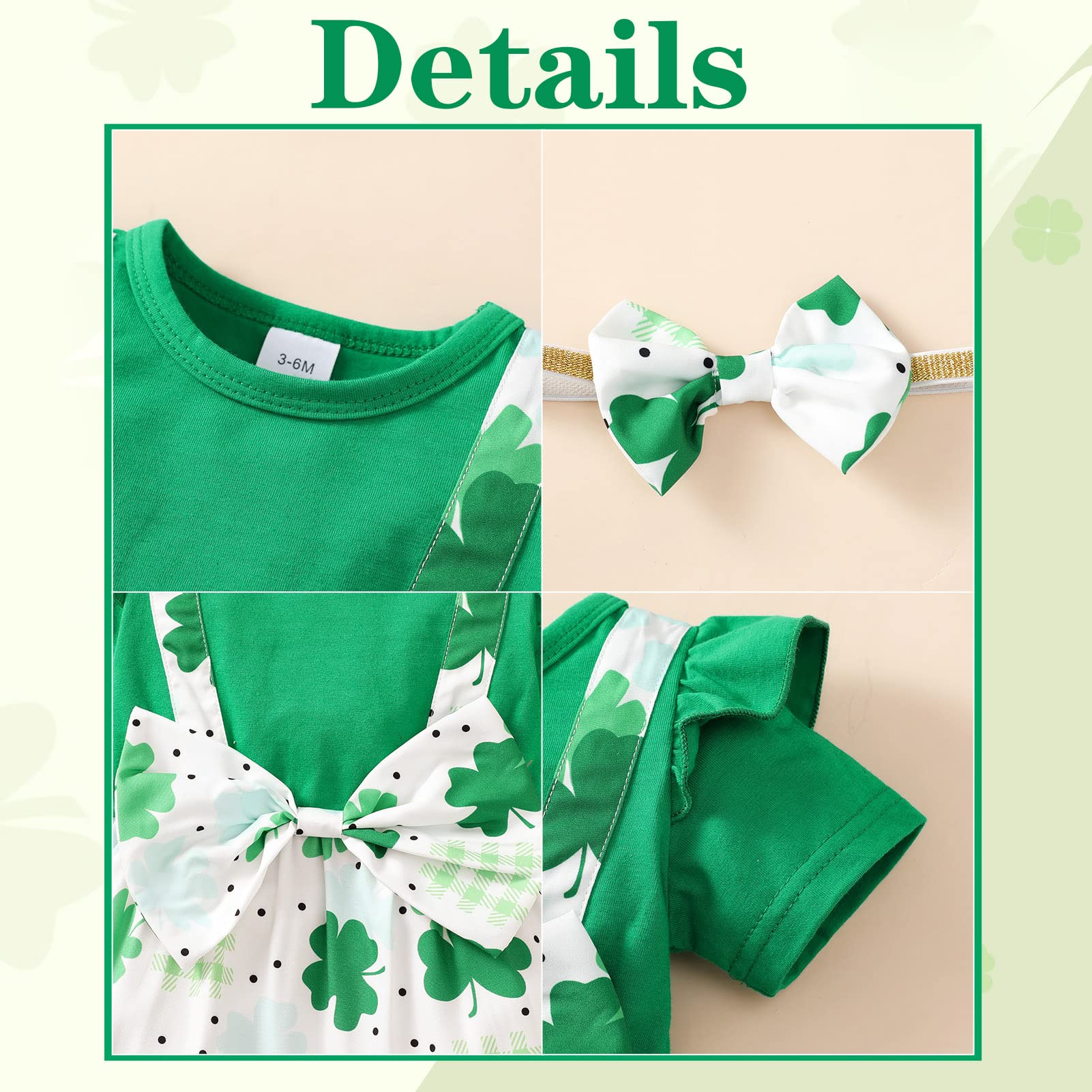 GRNSHTS Baby Girl Clothes 6-12 Months Saint Patricks Day Outfits One-Piece Snap Coverall Romper Newborn Photography Outfits(Green,6-12M)