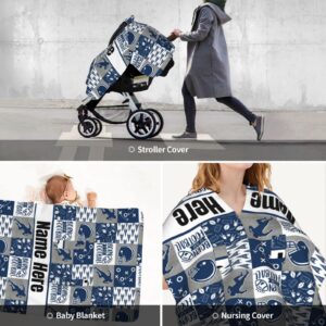 Personalized Baby Car Seat Canopy for Babies with Name, Custom Car Seat Covers for Boys, Infant Opening Minky Nursing Breastfeeding Stroller Cover Carseat Canopies for Newborn (Football Theme)