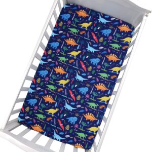 cloele dinosaur fitted crib sheet - baby 100% polyester 1 pack crib sheet for standard crib and toddler mattresses - blue nursery bed sheet crib mattress toddler sheet for baby boys