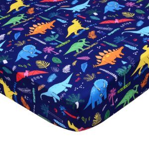 Cloele Dinosaur Fitted Crib Sheet - Baby 100% Polyester 1 Pack Crib Sheet for Standard Crib and Toddler Mattresses - Blue Nursery Bed Sheet Crib Mattress Toddler Sheet for Baby Boys