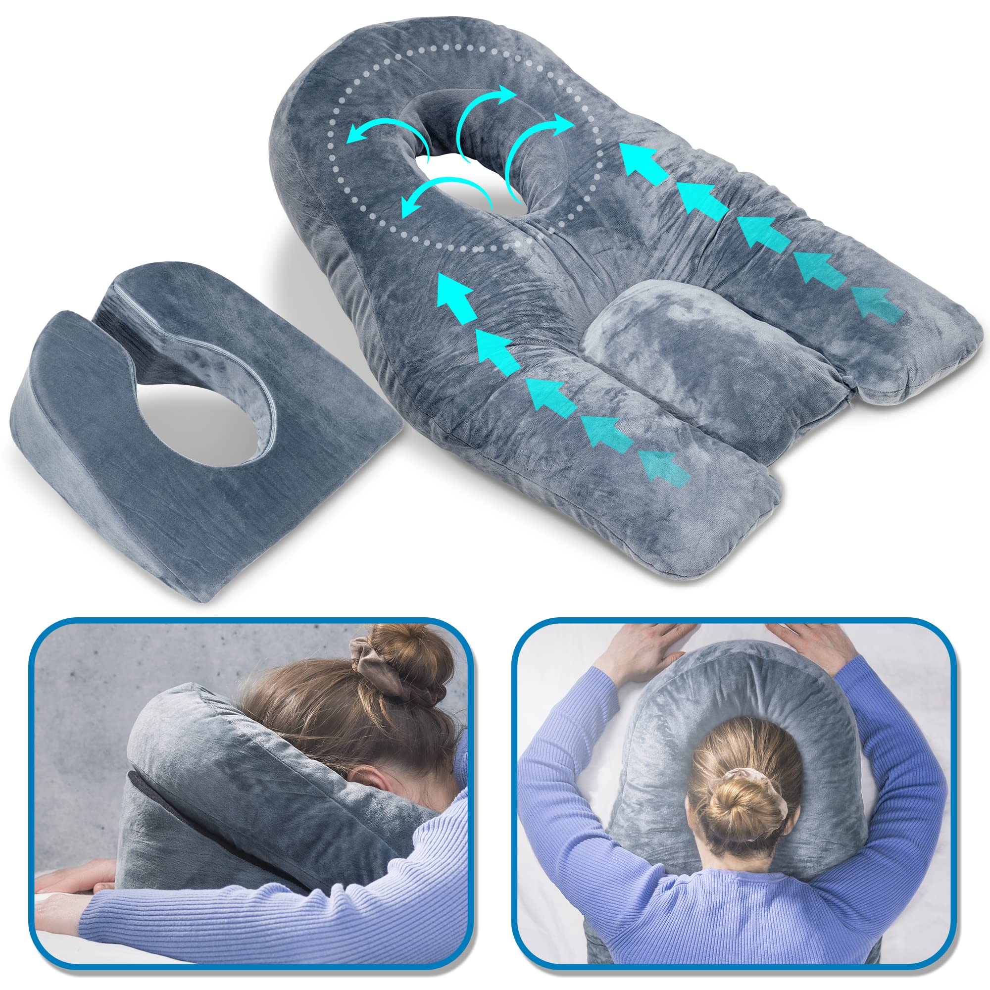 Siennal Face Down Pillow for Sleeping - for BBL or Eye Surgery Recovery - Prone Pillow for Vitrectomy or Retinal Surgery - Home Massage Pillow with Shredded Memory Foam