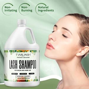 Lash Shampoo Bulk, Eyelash Cleanser for Extensions 1 Gallon / 3.8L - Includes 50 Aftercare Kits, 5 Foam Pump Bottles, Dispenser Pump - Eyelid Foaming Cleanser for Professional Salon and Home Use