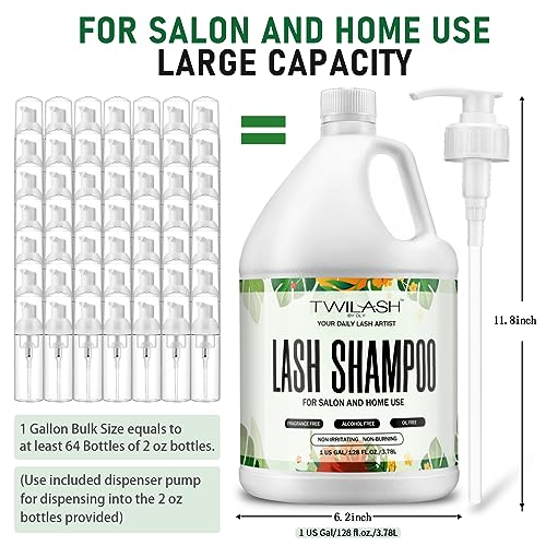 Lash Shampoo Bulk, Eyelash Cleanser for Extensions 1 Gallon / 3.8L - Includes 50 Aftercare Kits, 5 Foam Pump Bottles, Dispenser Pump - Eyelid Foaming Cleanser for Professional Salon and Home Use