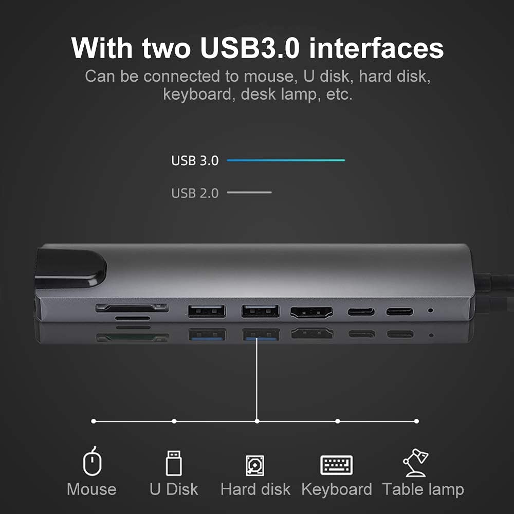 USB C Hub Multiport Adapter, 8-in-1 USB-C Hub with 4K HDMI, RJ45 Ethernet, 87W PD, SD/TF Card Reader, USB-C Data Port Docking Station Compatible with MacBook Pro/Air/iPad Pro/XPS