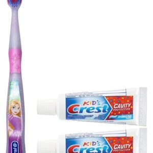 Oral-B Princess Toothbrush for Little Girls, Extra Soft, Characters Rapunzel - 1 Count and Kids Cavity Protection Toothpaste, Sparkle Fun Size 0.85oz (24g) - Pack of 2 Set for Age 3+