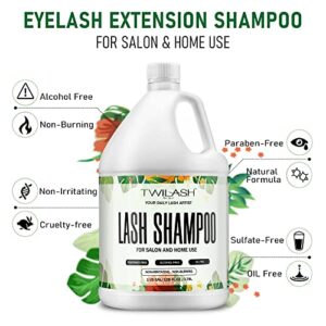 Lash Shampoo Bulk, Eyelash Cleanser for Extensions 1 Gallon / 3.8L - Includes 50 Aftercare Kits, 5 Foam Pump Bottles, Dispenser Pump - Eyelid Foaming Cleanser for Professional Salon and Home Use