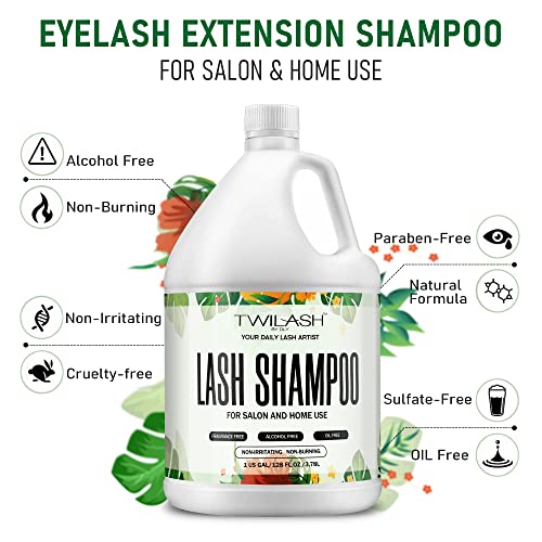 Lash Shampoo Bulk, Eyelash Cleanser for Extensions 1 Gallon / 3.8L - Includes 50 Aftercare Kits, 5 Foam Pump Bottles, Dispenser Pump - Eyelid Foaming Cleanser for Professional Salon and Home Use