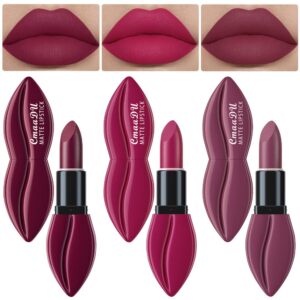 evpct 3pcs dark purple rose red mauve matte velvet lipstick set long lasting waterproof smudge proof 24 hours lip stick packs lip stain makeup set for women labiales matte larga duracion 24 03#04#08#