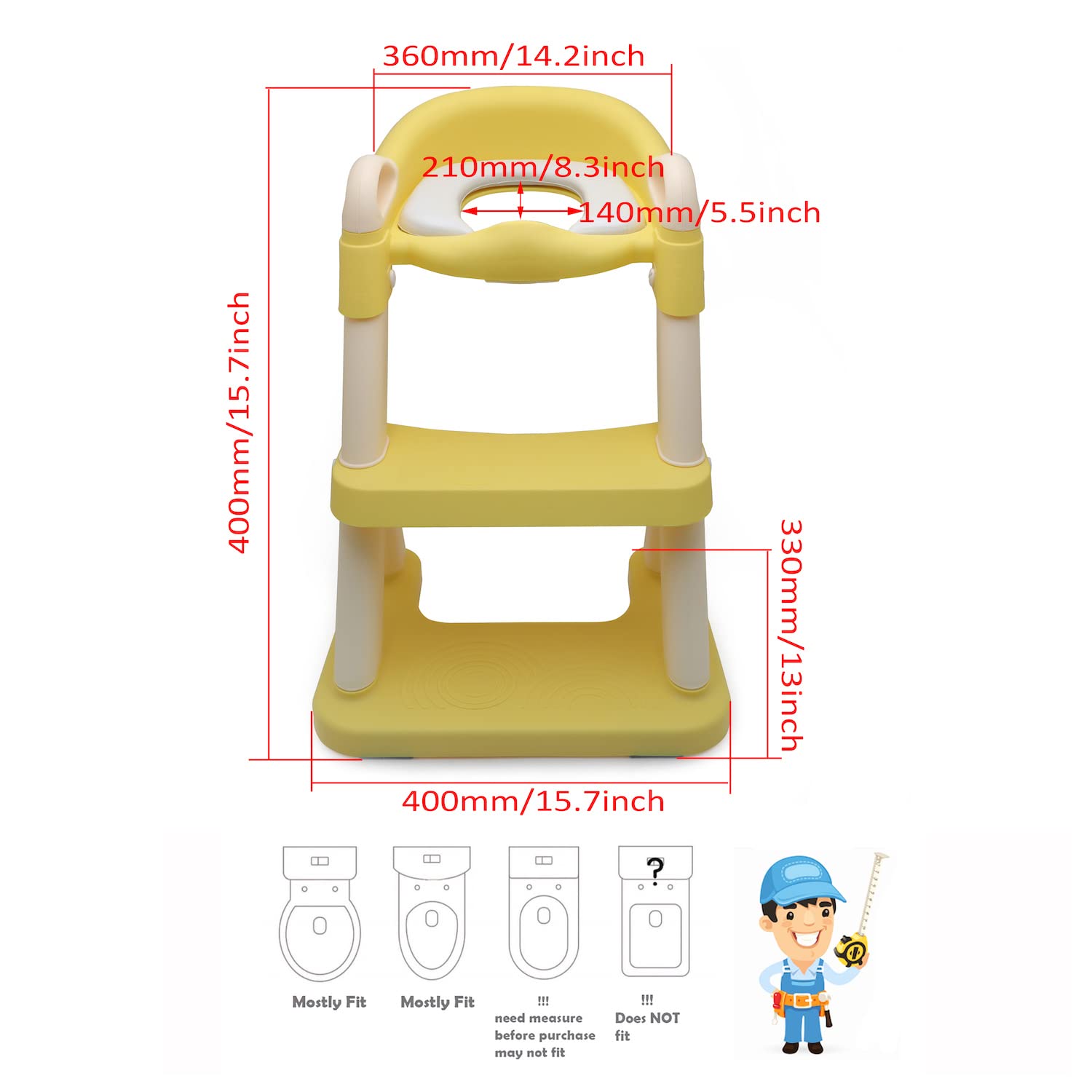 HongK- Baby Yellow Wider Step Toddler Potty Training Seat Ladder Toilet Chair Infant Kid Bathroom Trainer