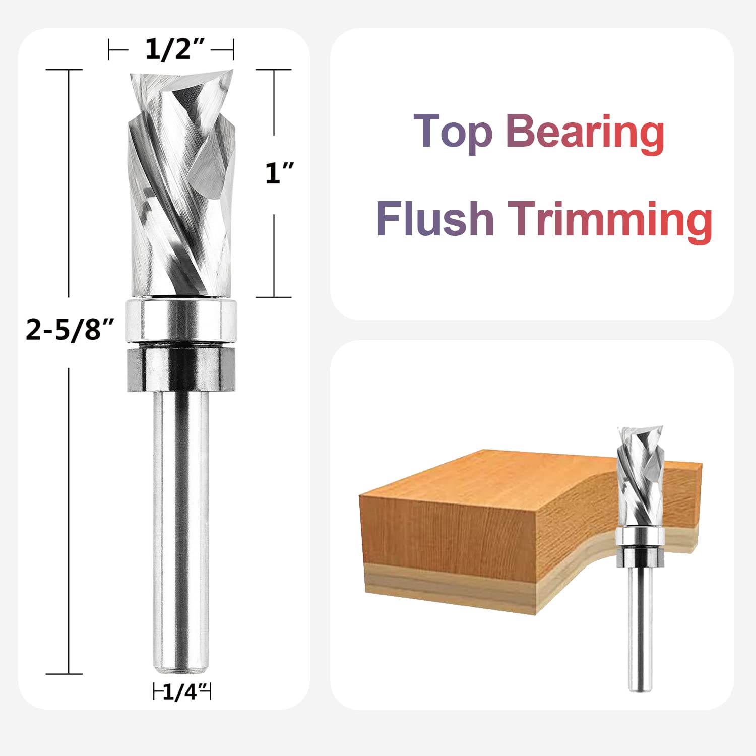 SpeTool Top Bearing Compression Flush Trim Router Bit with 1/4" Shank 1/2" Cutting Diameter, Up and Down Spiral Template Pattern Router Bit for Woodworking Trimming