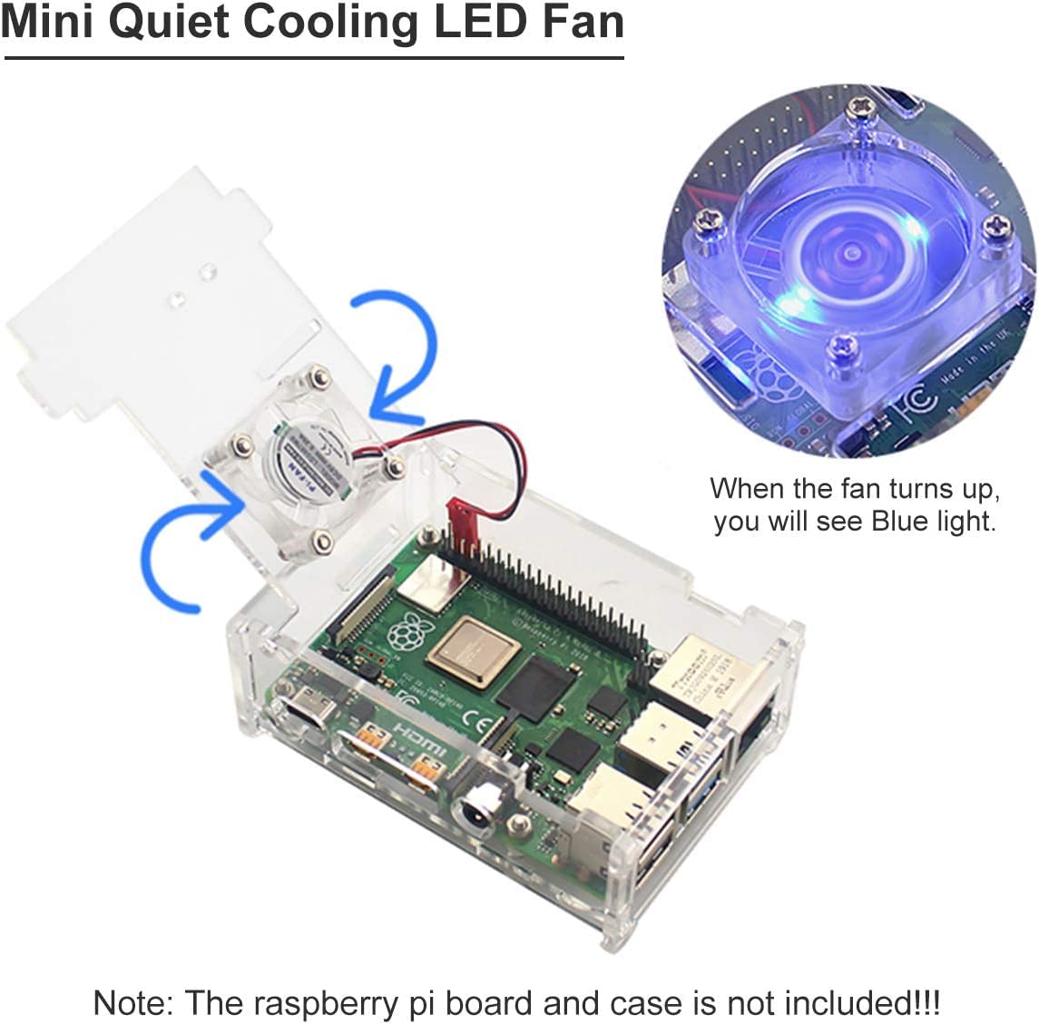 2/4pcs Raspberry Pi 4 Fan Raspberry Pi Cooling Fan Brushless CPU Quiet LED Cooling Compatible with Raspberry Pi 4/Pi 3/3B+/4B/Pi Zero w (2)