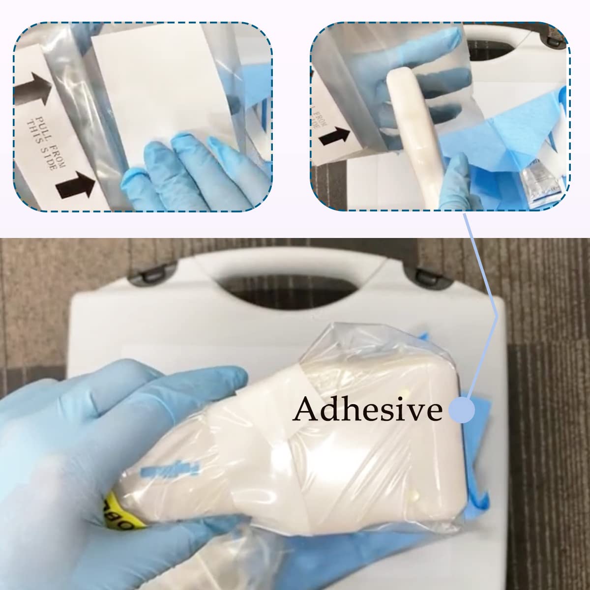 Ultrasound Probe Cover with Adhesive, Transducer Disposable Clear Latex-Free Sterile Protector, Packaging Individual, 50 Pcs (6" x 48")