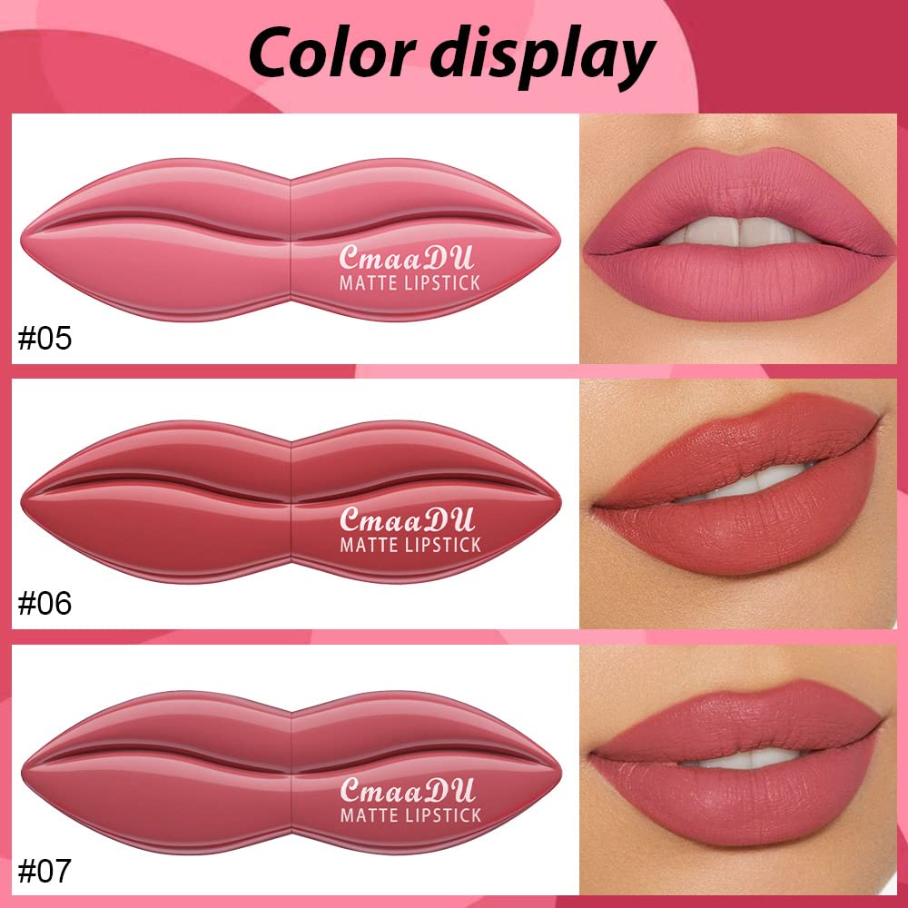 evpct 3Pcs Nude Pink Mauve Brown Matte Velvet Lipstick Set Long Lasting 24 Hours Matte Lip Stick Packs Lip Stain Gloss Makeup Set for Women labiales matte larga duracion 24 05#06#07#