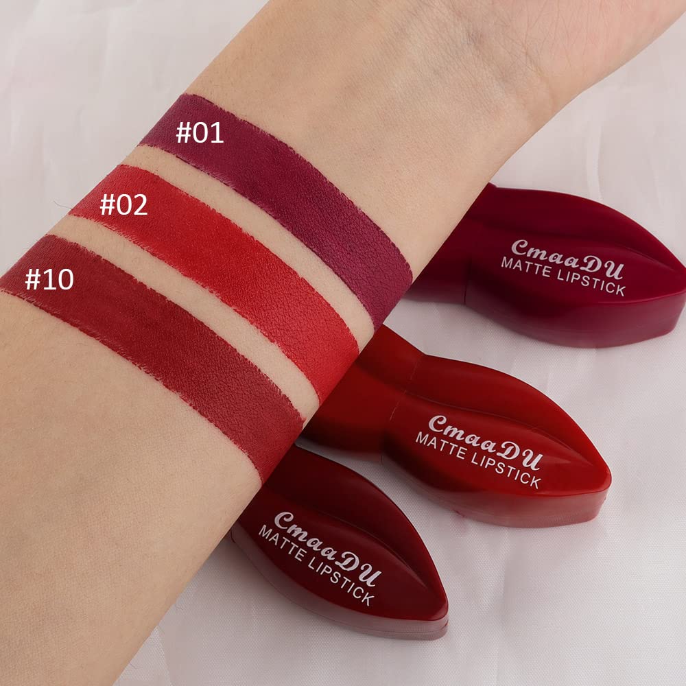 evpct 3Pcs Dark Deep Ruby Light Bright Red Matte Velvet Lipstick Set Long Lasting Smudge Proof Lip Stick Packs Matte Lipstick Lip Stain Makeup Set for Women labiales matte larga duracion 24 01#02#10#