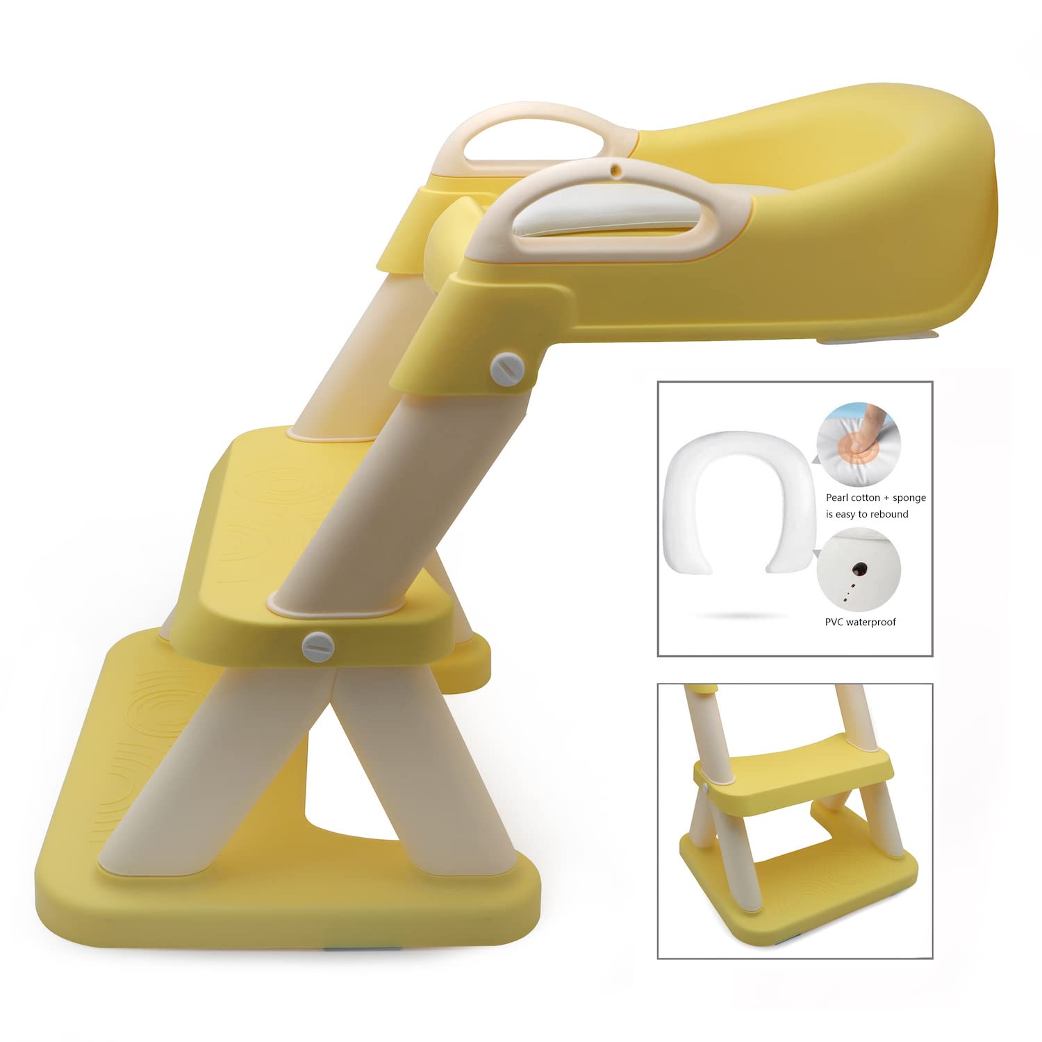 HongK- Baby Yellow Wider Step Toddler Potty Training Seat Ladder Toilet Chair Infant Kid Bathroom Trainer