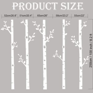 Giant Tree Wall Decals 5 Birch Tree Wall Stickers Woodland Wall Stickers for Baby Kids Nursery Bedroom Living Room Wall Decorations (100", White)