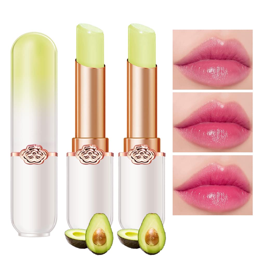 BINGBRUSH 2 Pcs Avocado Green Color Changing Lipstick Queen,PH Mood Long Lasting Labiales Lip Gloss Lip Balm Tinted Magic Lip Stain Makeup Moisturize Lipstick Set for Women