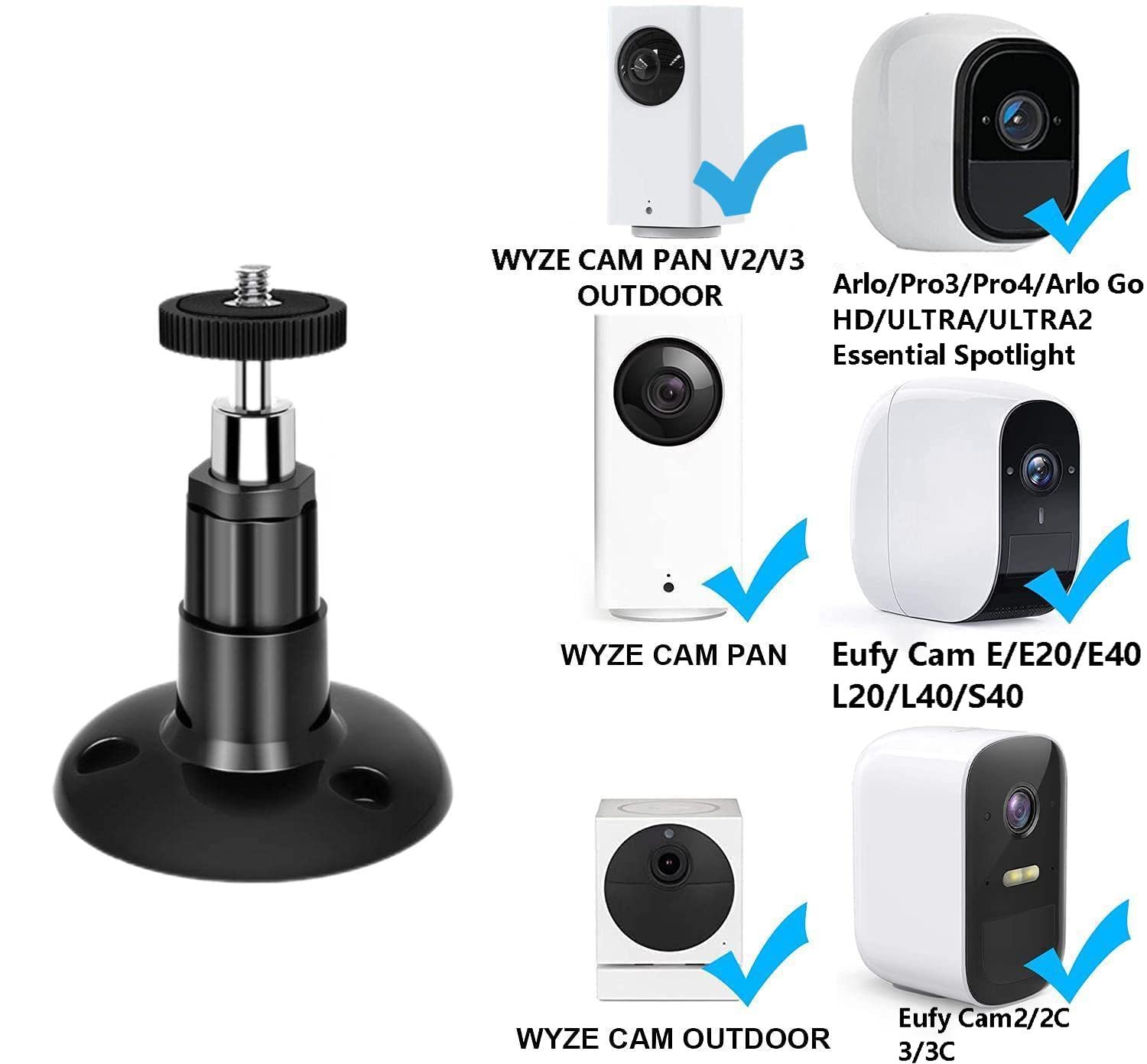 2 Pack Adjustable Security Wall Mount for Ring Camera&Stick Up Cam Battery,Indoor Outdoor Mount Bracket for Arlo HD/2/3/4,Ceiling Mount Kit for Plug-in HD Security Cam,VHB Adhesive or Screw,No Drill