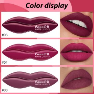 evpct 3Pcs Dark Purple Rose red Mauve Matte Velvet Lipstick Set Long Lasting Waterproof Smudge Proof 24 Hours Lip Stick Packs Lip Stain Makeup Set for Women labiales matte larga duracion 24 03#04#08#