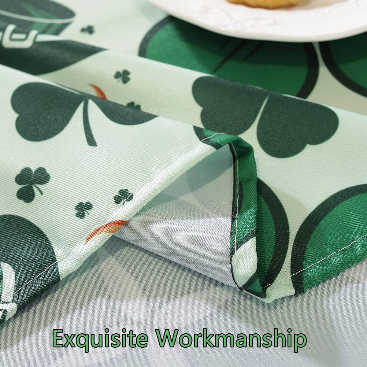 SASTYBALE St. Patrick’s Day Tablecloth Rectangle 52 x 70 Inch, Green Clover Shamrock Hat Polyester Table Cloth, Spill Proof Wrinkle Free Table Cover for Spring, Dining, Party, Holiday