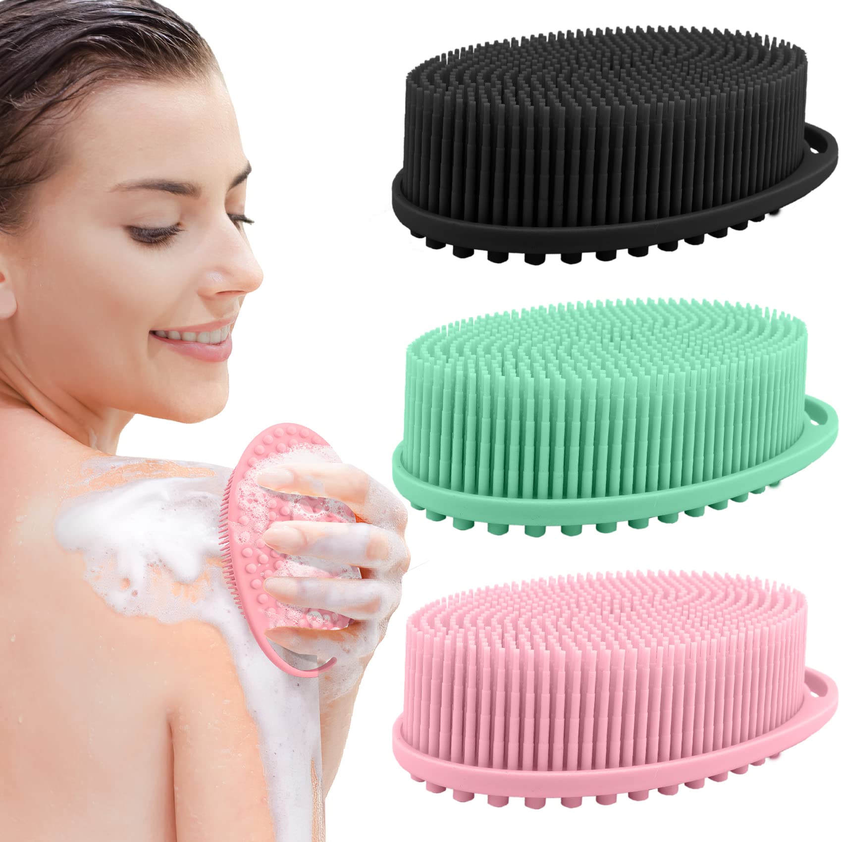 3 Pack Silicone Body Scrubber, Exfoliating Body Scrubber, Soft Silicone Loofah, Body Scrubber Fit for Sensitive and All Kinds of Skin, Rapid Foaming, Clean and Sanitary