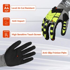 Graloky Safety Work Gloves,Impact Gloves for Men Women,Cut Resistant Non-Slip Heavy Duty Gloves with Nitrile Grip,Touch Screen Gloves with Impact Protection for Gardening Mechanic Construction,X-Large