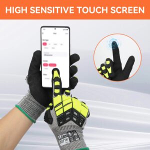 Graloky Safety Work Gloves,Impact Gloves for Men Women,Cut Resistant Non-Slip Heavy Duty Gloves with Nitrile Grip,Touch Screen Gloves with Impact Protection for Gardening Mechanic Construction,X-Large