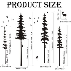 Pine Tree Wall Decals Woodland Vinyl Wall Sticker Forest Wall Decals with Animal Wall Stickers Squirrels Deers Wall Stickers for Kids Nursery Children Room Living Room Wall Decoration (Black)