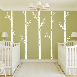 Giant Tree Wall Decals 5 Birch Tree Wall Stickers Woodland Wall Stickers for Baby Kids Nursery Bedroom Living Room Wall Decorations (100", White)