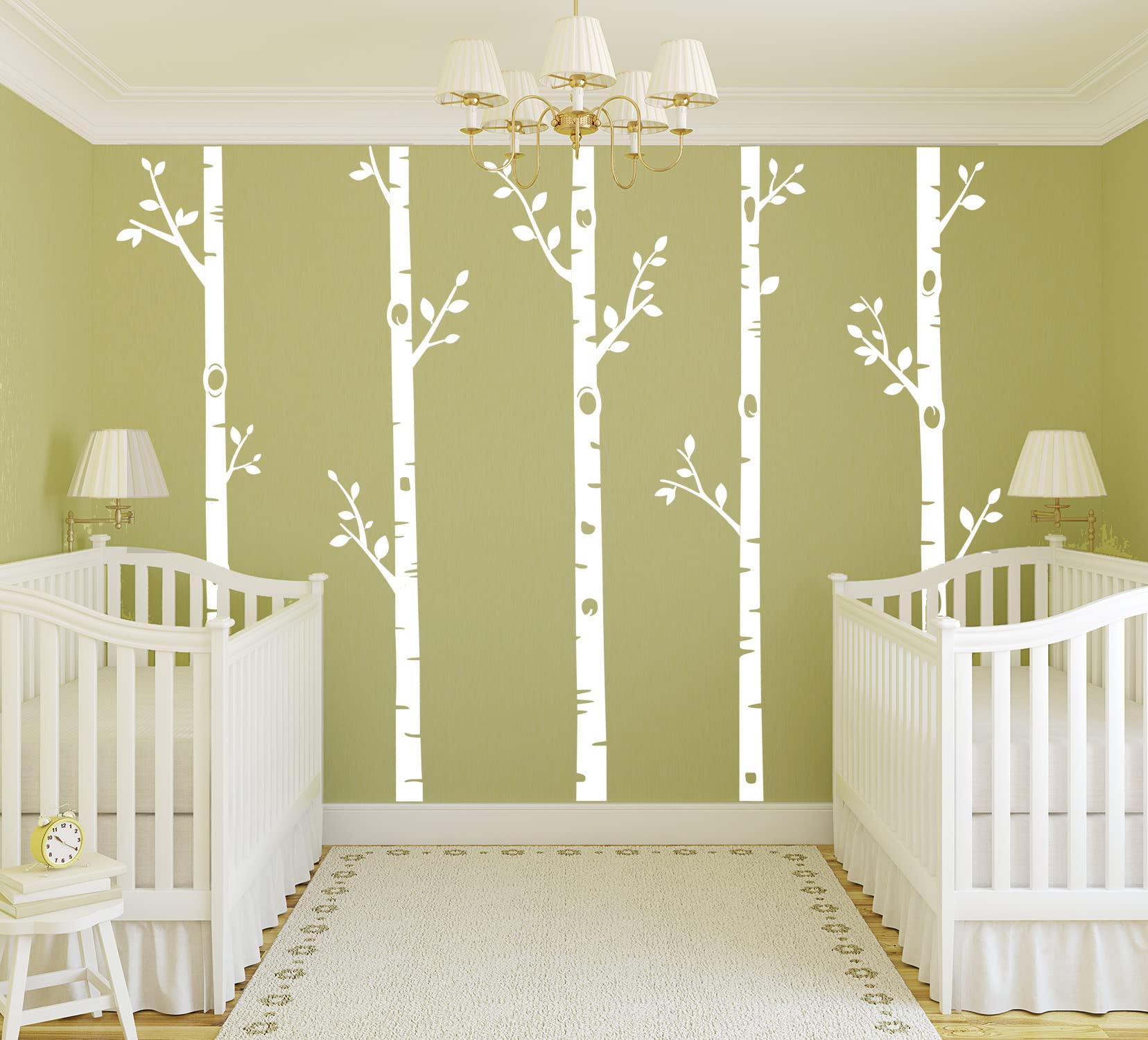 Giant Tree Wall Decals 5 Birch Tree Wall Stickers Woodland Wall Stickers for Baby Kids Nursery Bedroom Living Room Wall Decorations (100", White)