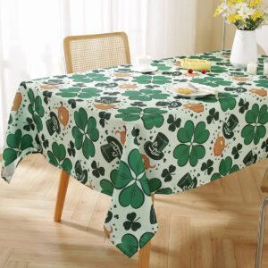 SASTYBALE St. Patrick’s Day Tablecloth Rectangle 52 x 70 Inch, Green Clover Shamrock Hat Polyester Table Cloth, Spill Proof Wrinkle Free Table Cover for Spring, Dining, Party, Holiday