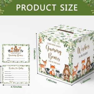 Yuzioey Woodland Guess How Many Gummy Bears Guessing Game, Woodland Forest Baby Shower Guessing Game Box and Wishes for Baby Cards, Woodland Gender Neutral Baby Shower