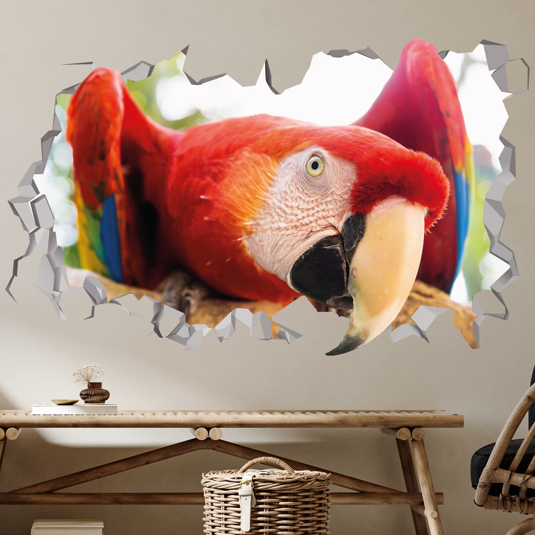 Macaw Parrot Wall Decal - Bird Sticker Decor - Parrots Tropical Wall Decor - Tropical Wall Decal - Animals Room Decor - Stickers for Kids Nursery Bedroom (24"W x 14"H (60cm x 36cm))