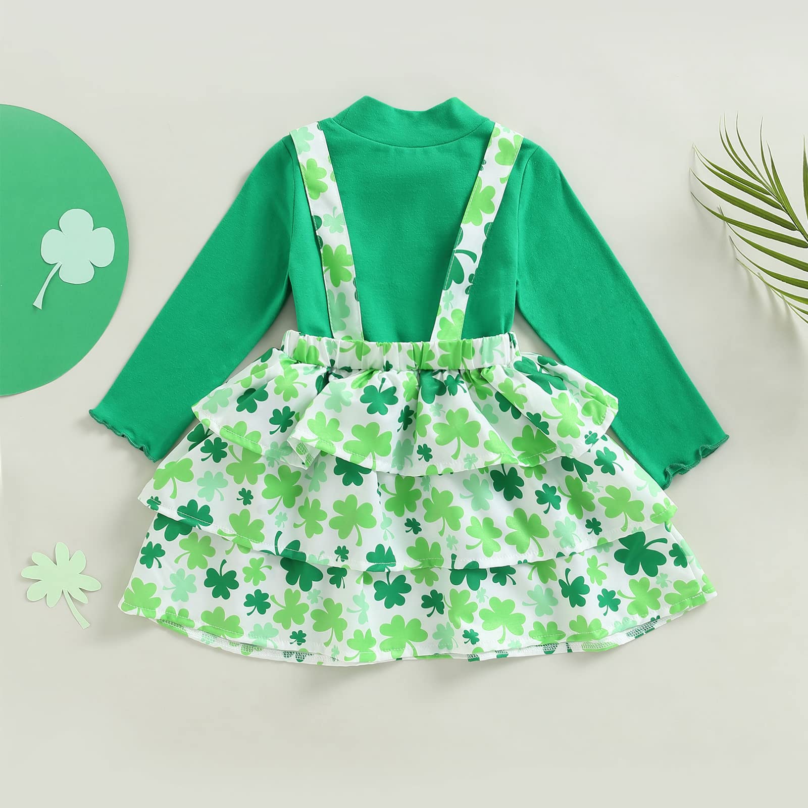 Bowanadacles Kid Toddler Baby Girl St. Patrick 's Day Outfit Long Sleeve High Collar Top Shirt Suspender Cake Skirt Clothes (Green, 18-24 Months)