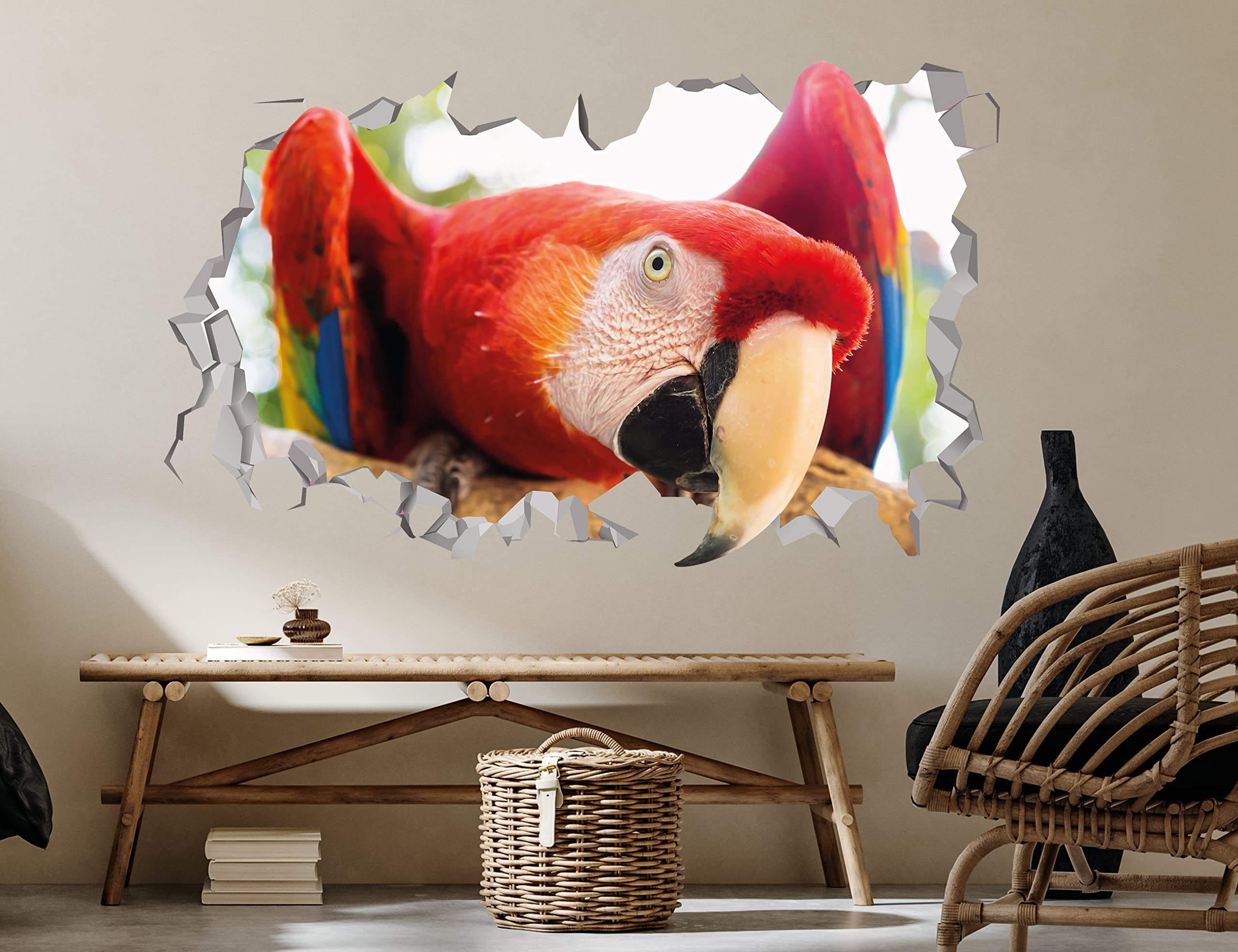 Macaw Parrot Wall Decal - Bird Sticker Decor - Parrots Tropical Wall Decor - Tropical Wall Decal - Animals Room Decor - Stickers for Kids Nursery Bedroom (24"W x 14"H (60cm x 36cm))