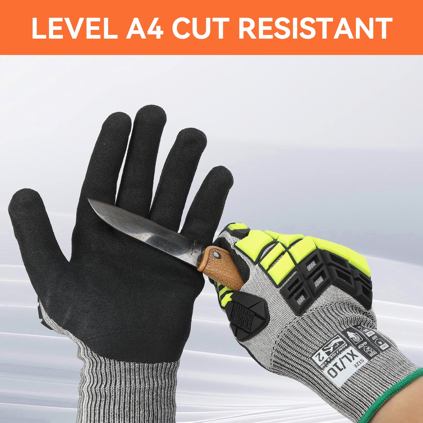 Graloky Safety Work Gloves,Impact Gloves for Men Women,Cut Resistant Non-Slip Heavy Duty Gloves with Nitrile Grip,Touch Screen Gloves with Impact Protection for Gardening Mechanic Construction,X-Large