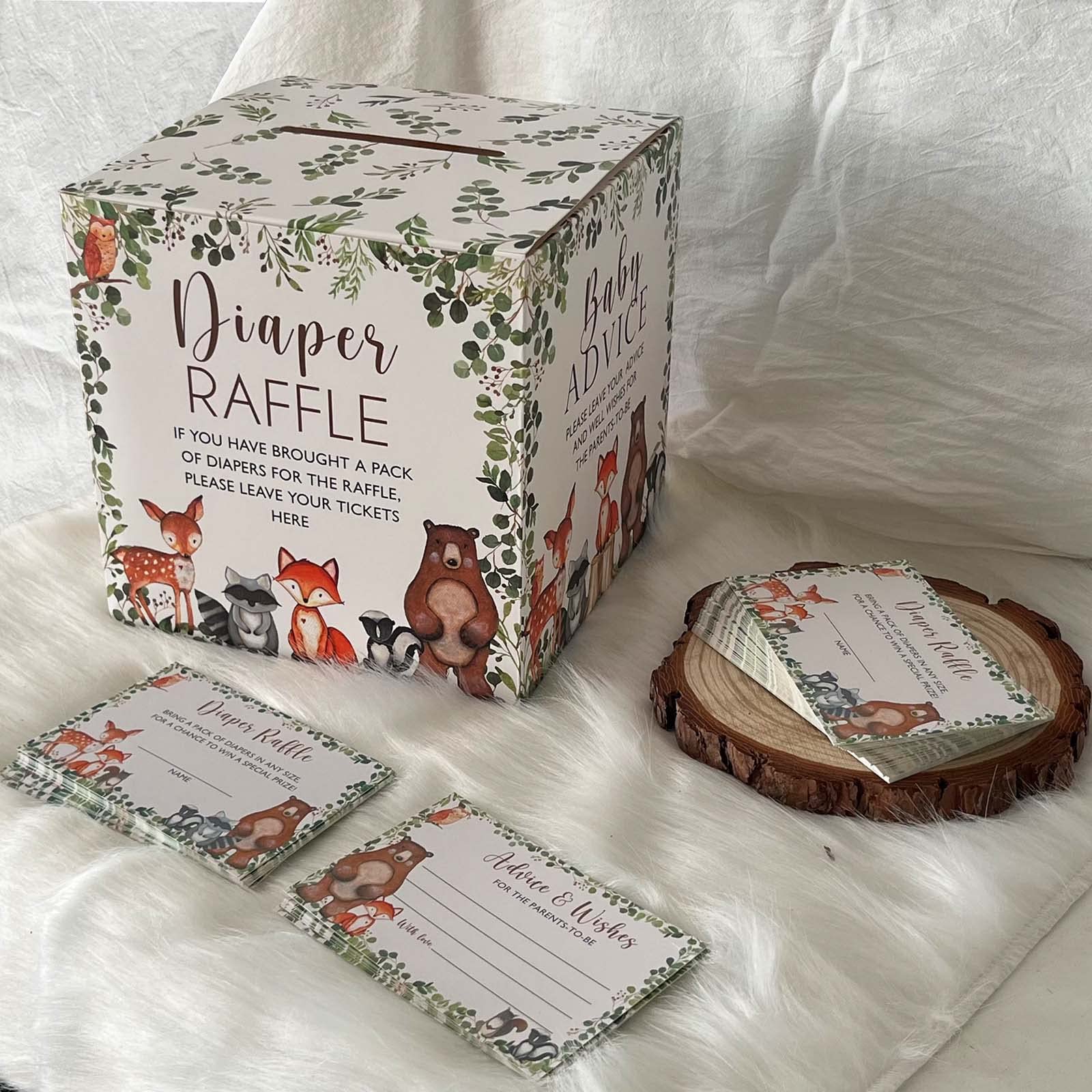 Yuzioey Woodland Diaper Raffle Tickets and Baby Advice, Woodland Forest Baby Shower Diaper Raffle Game Box Tickets, Diaper Raffle Tickets for Woodland Gender Neutral Baby Shower