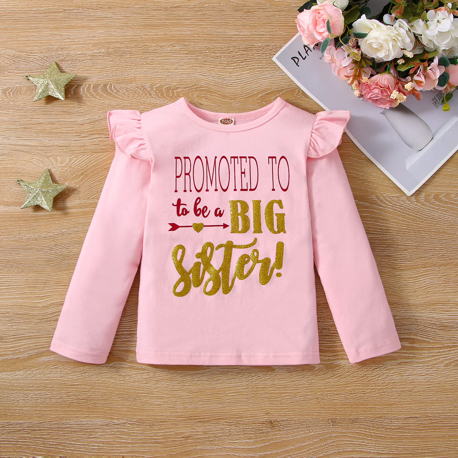 LYQTloml Toddler Kids Baby Announcement Promoted to Big Sister Outfits Long Sleeve T-Shirt Tank Top Dot Mesh Tutu Skirt 2PCS Autumn Skirt Set