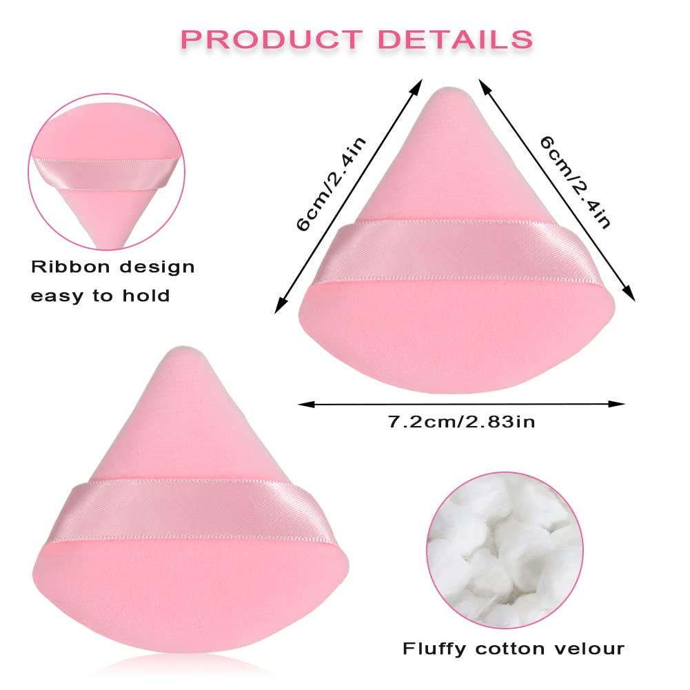 Pufandor 2Pcs Powder Puffs for Face Powder Triangle Powder Puff - Makeup Setting Powder Puff Ultra Soft Makeup Powder Puffs Velour Puffs Makeup Puffs for Powder, Makeup Puff for Women Cosmetic（Pink)