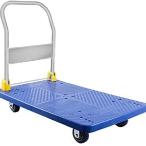 Platform Truck with 1320lb Weight Capacity and 360 Degree Swivel Wheels, Foldable Push Hand Cart for Loading and Storage, Blue