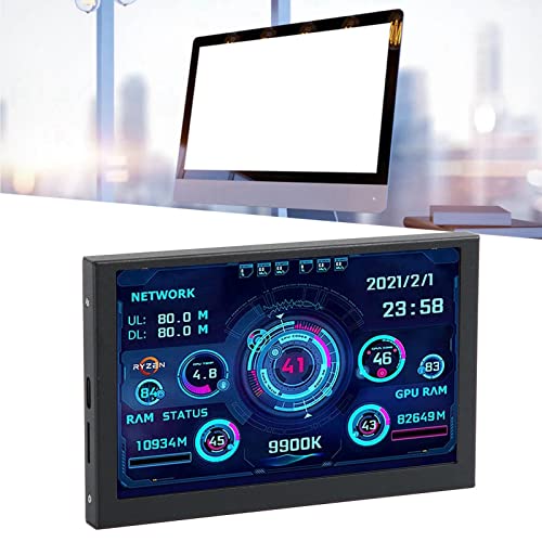 Computer Case Mini ITX Monitor, PC CPU Data Monitor, Horizontal Vertical Switch Selectable Themes for Business