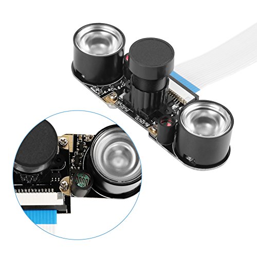 Socobeta 5MP Camera Module, OV5647 Chip Sensor 2592x1944 Resolution Clear Image Webcam Board with Dual LED Night Light for Raspberry Pi B 3 2