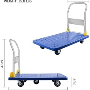 Platform Truck with 1320lb Weight Capacity and 360 Degree Swivel Wheels, Foldable Push Hand Cart for Loading and Storage, Blue