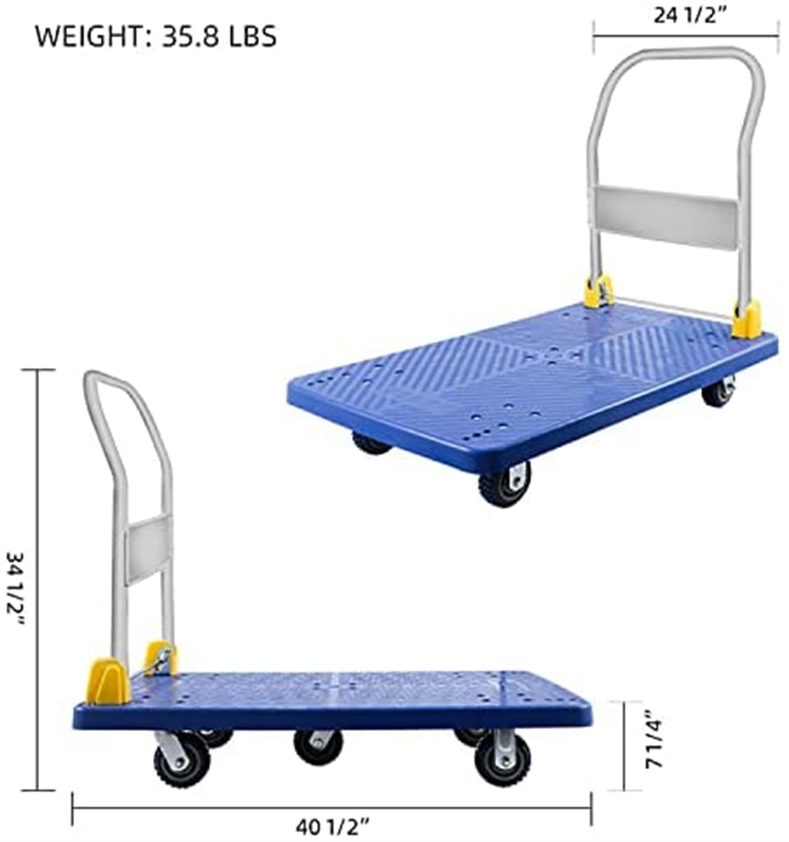 Platform Truck with 1320lb Weight Capacity and 360 Degree Swivel Wheels, Foldable Push Hand Cart for Loading and Storage, Blue