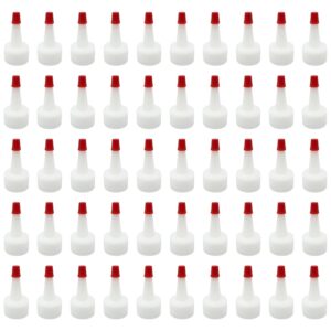 50pcs 24/410 natural red tip yorker caps with .030 orifice hole, neck diameter 26mm red pointed nose bottle caps for squeeze bottles glue bottles