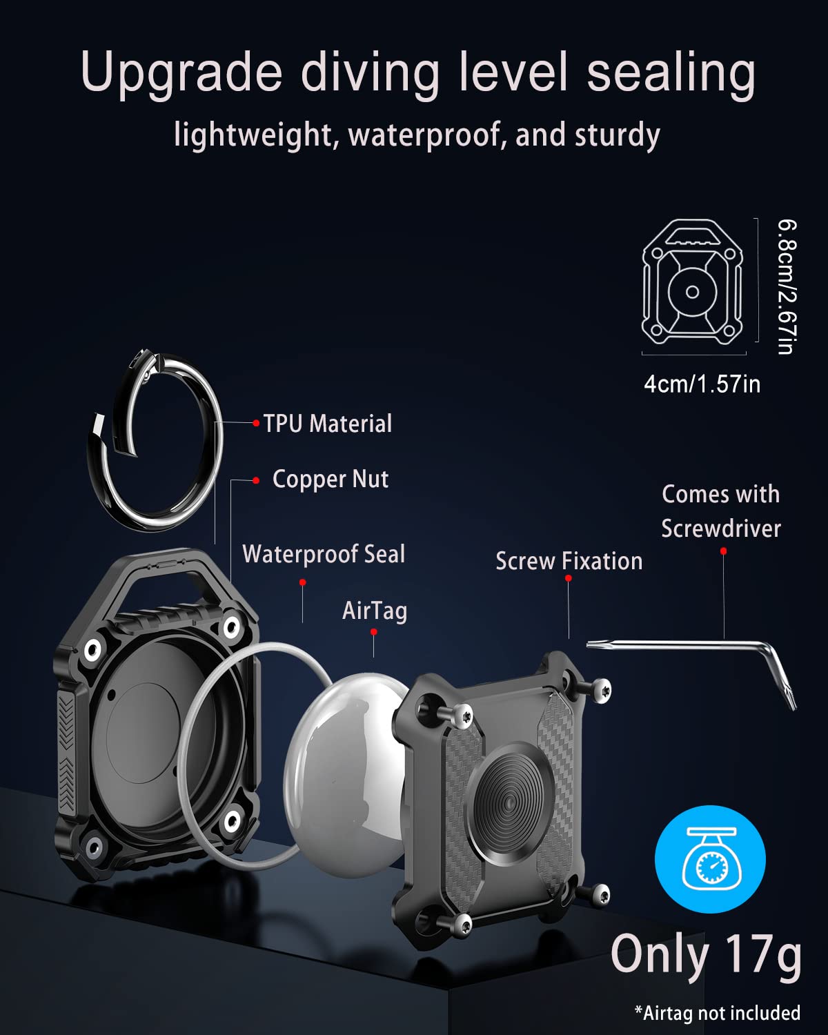 DEERLET IPX8 Waterproof Airtag Holder,Apple Airtag Keychain,Hard TPU Airtag Case, 360° Full Protection Air Tag Holder Keychain with Key Chain for Key,Luggage,Dog Collar, Compatible Apple Air tag.